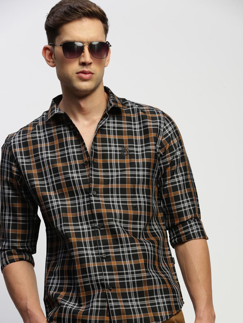 men tartan checkered black cotton blend casual shirt - 20384035 - Standard Image - 4