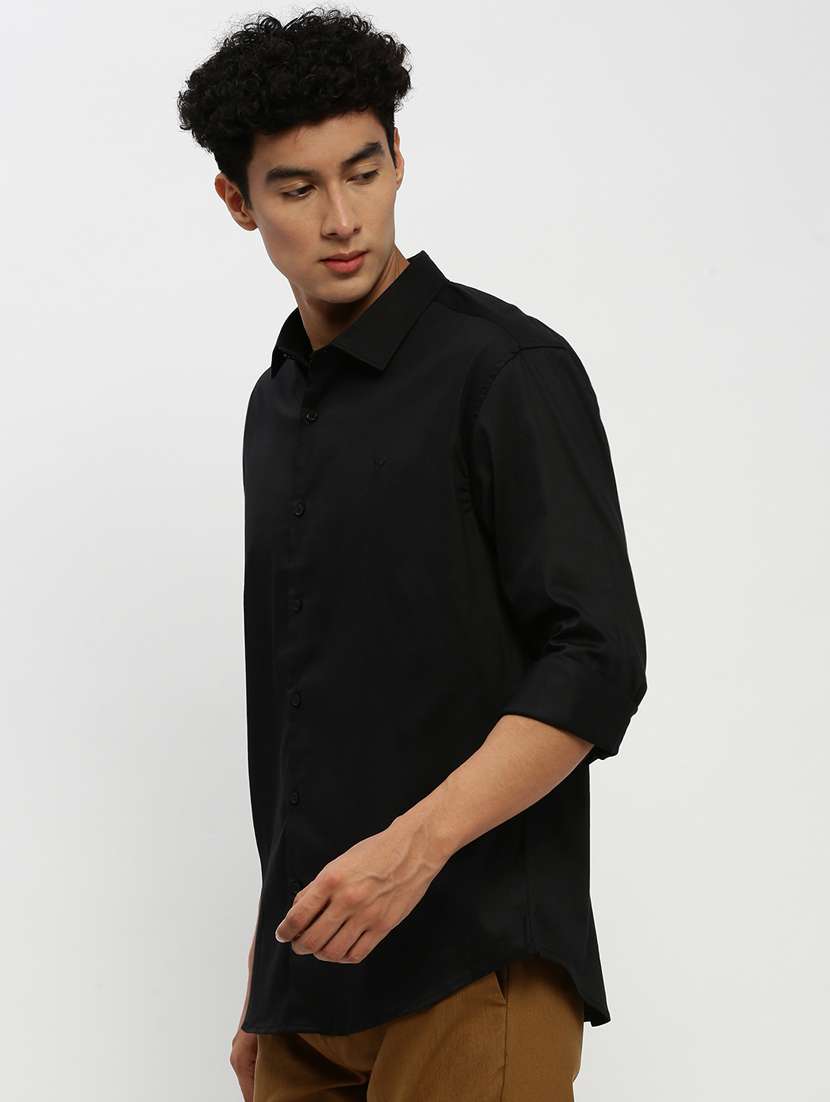 men solid black cotton blend casual shirt - 20384037 -  Standard Image - 1
