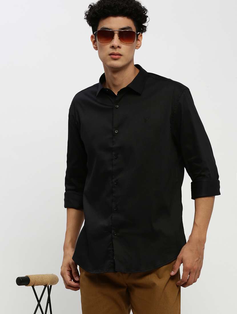 men solid black cotton blend casual shirt - 20384037 -  Standard Image - 4
