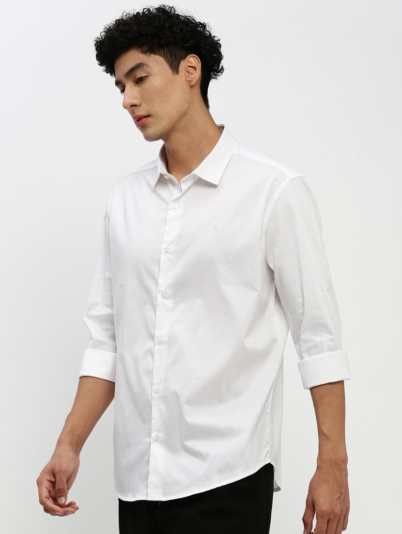 men solid white cotton blend casual shirt - 20384038 - Standard Image - 1