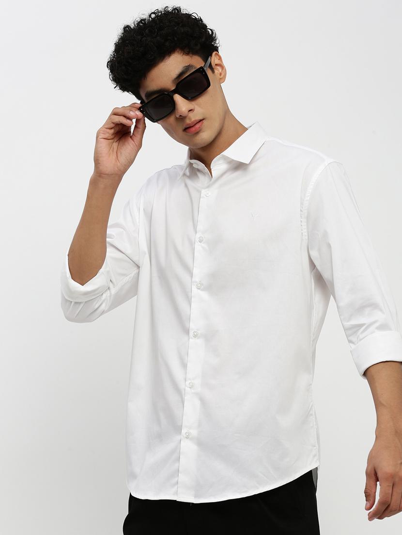 men solid white cotton blend casual shirt - 20384038 - Standard Image - 4