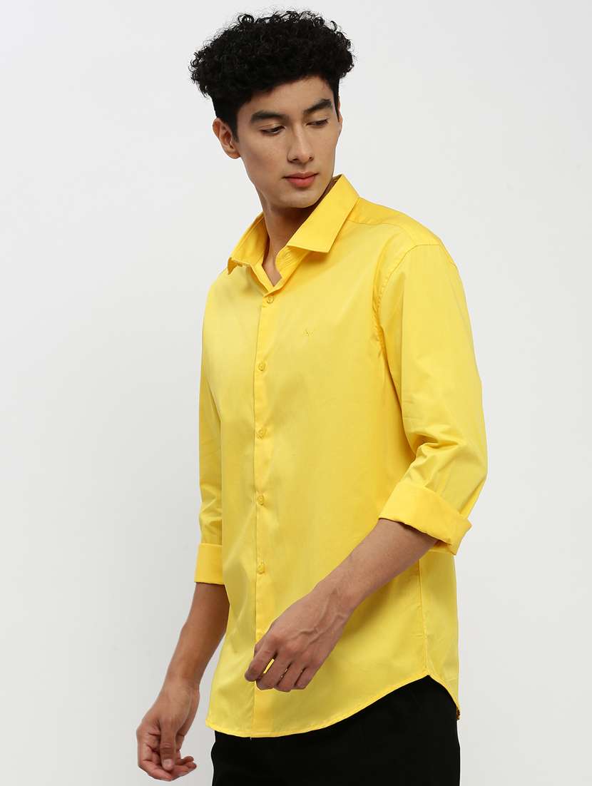 men solid yellow cotton blend casual shirt - 20384039 -  Standard Image - 1