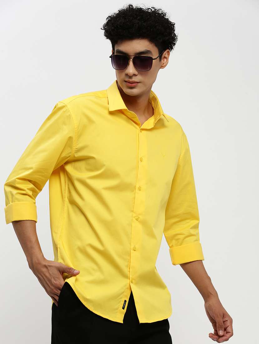men solid yellow cotton blend casual shirt - 20384039 -  Standard Image - 4