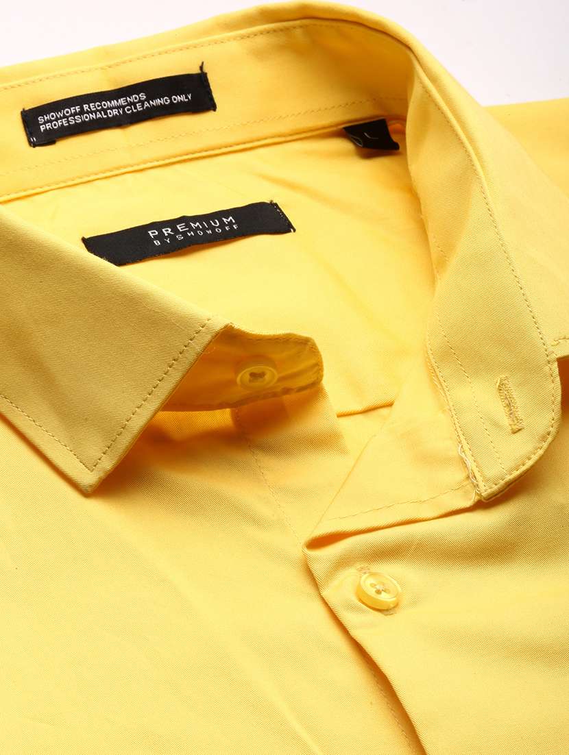 men solid yellow cotton blend casual shirt - 20384039 -  Standard Image - 6