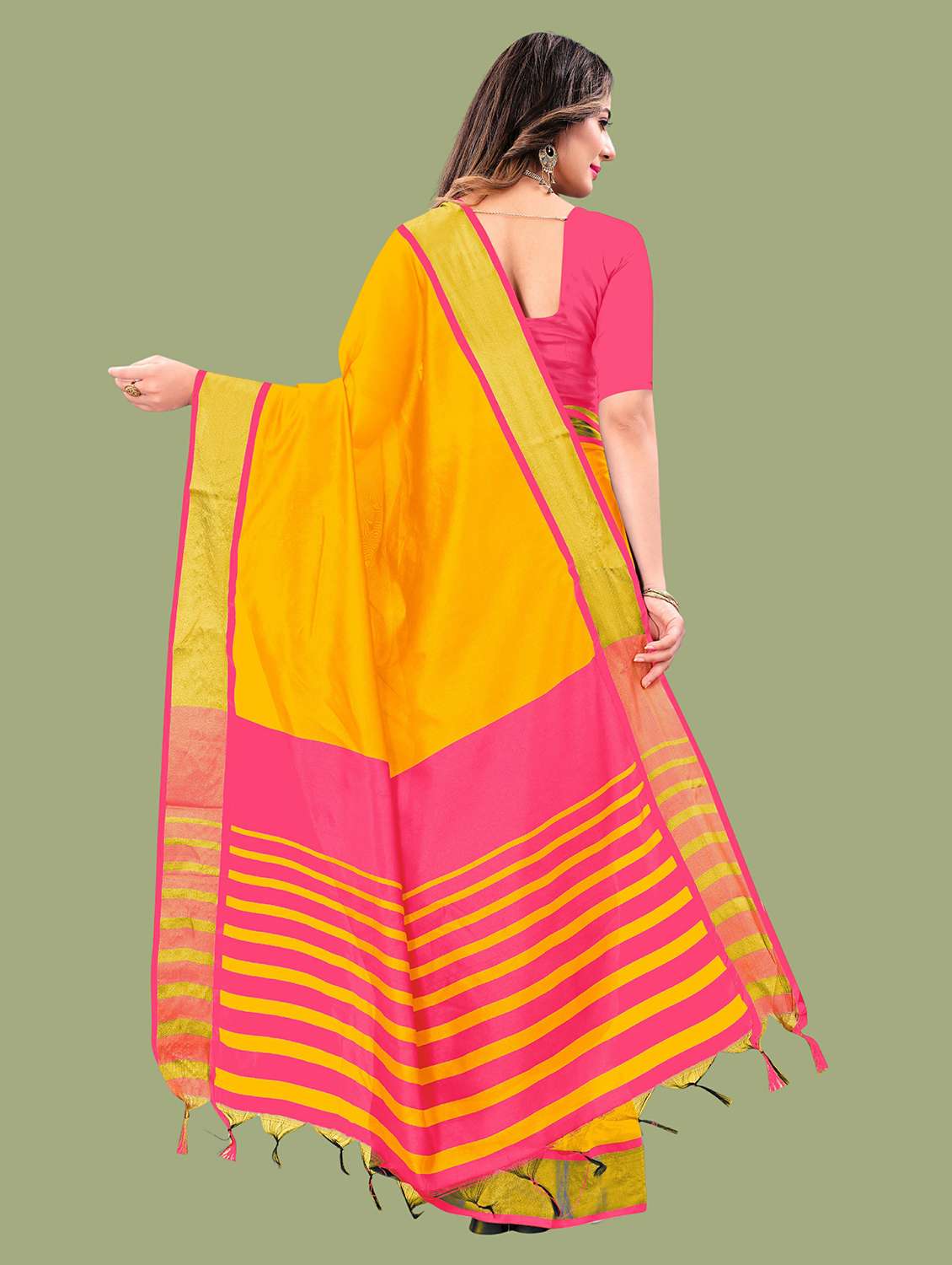 women's bordered mustard colored saree with blouse - 20384042 -  Standard Image - 1