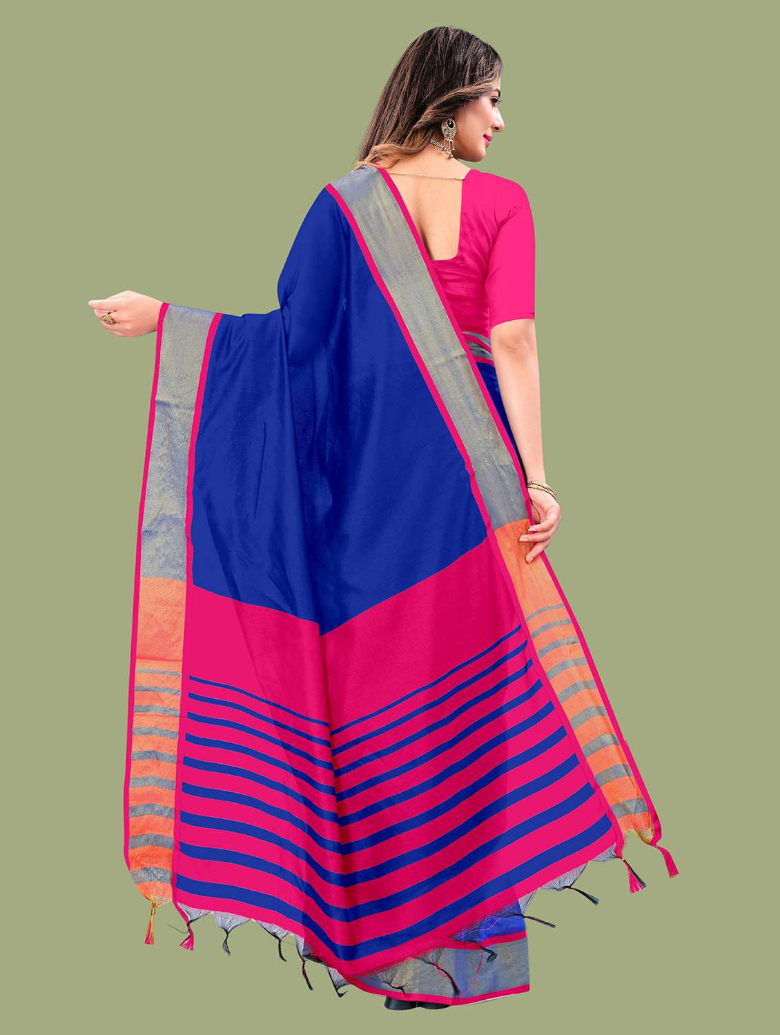 women's bordered royal blue colored saree with blouse - 20384043 -  Standard Image - 1