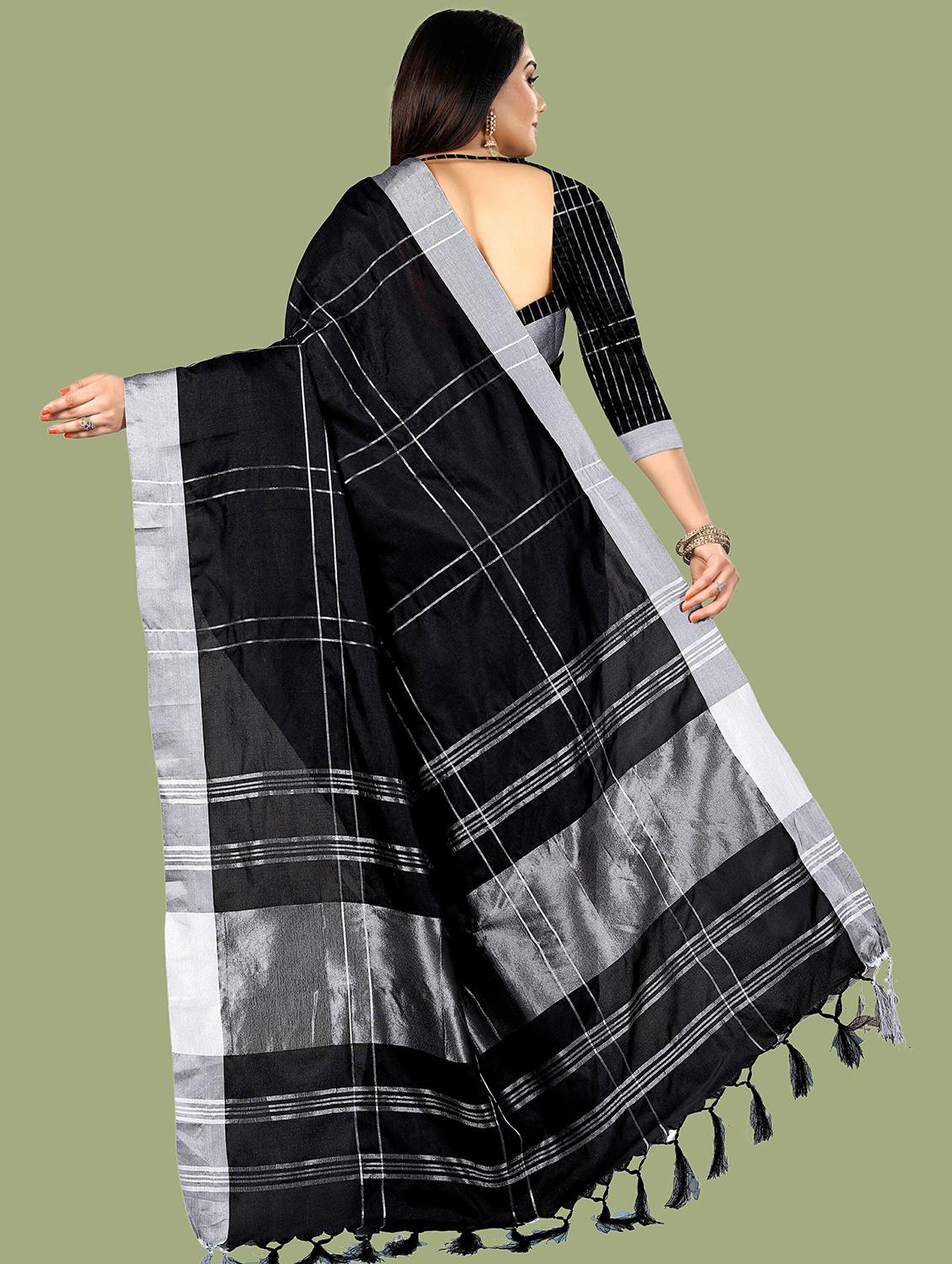 women's checks black colored saree with blouse - 20384046 -  Standard Image - 1