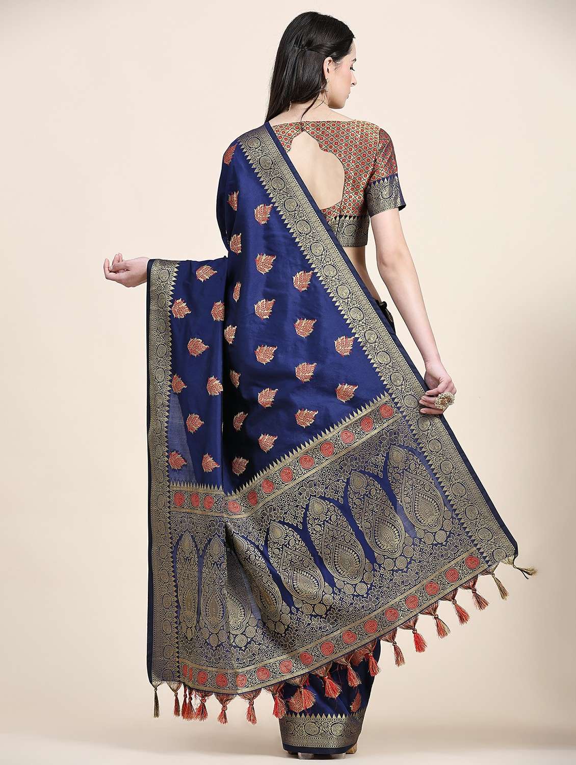 women's self design navy blue colored saree - 20384088 -  Standard Image - 1