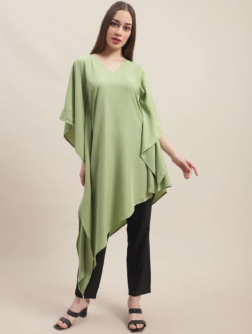 women solid v neck kaftan tunic