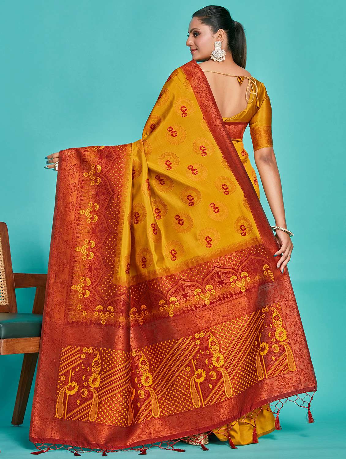 women's self design mustard colored saree with blouse - 20384126 -  Standard Image - 1
