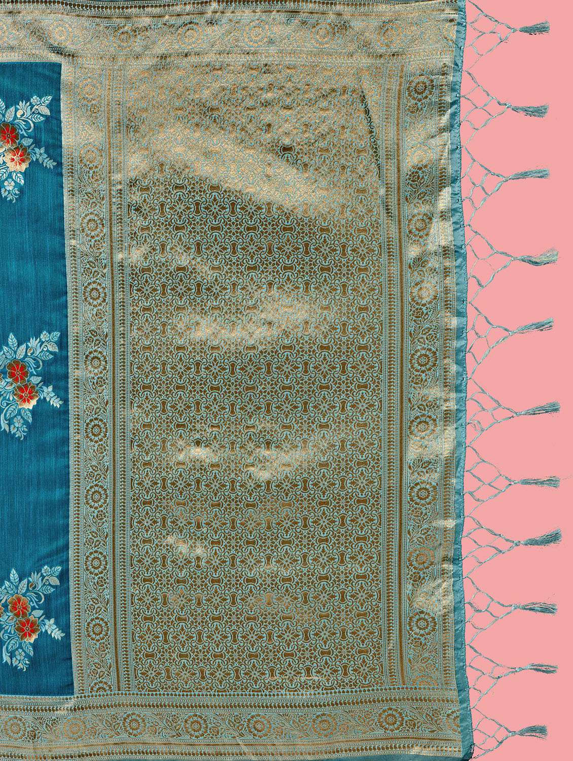 women's floral turquoise colored saree with blouse - 20384179 -  Standard Image - 4