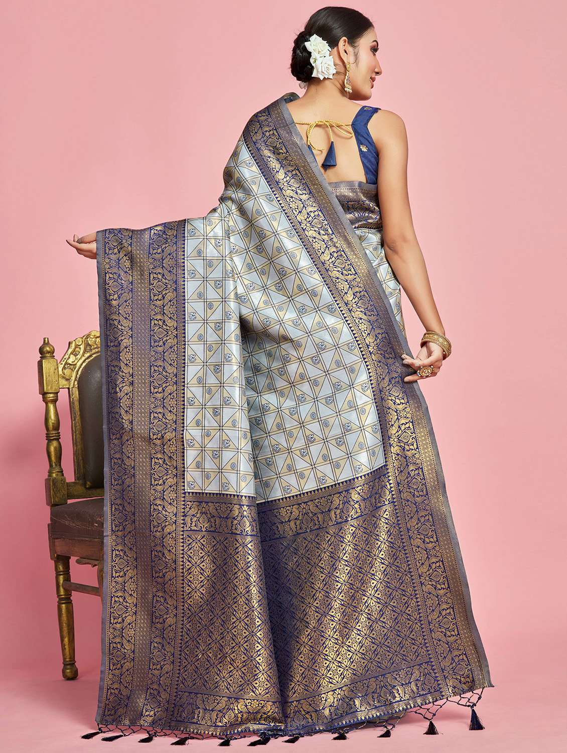 women's self design pearl grey colored saree with blouse - 20384186 -  Standard Image - 1