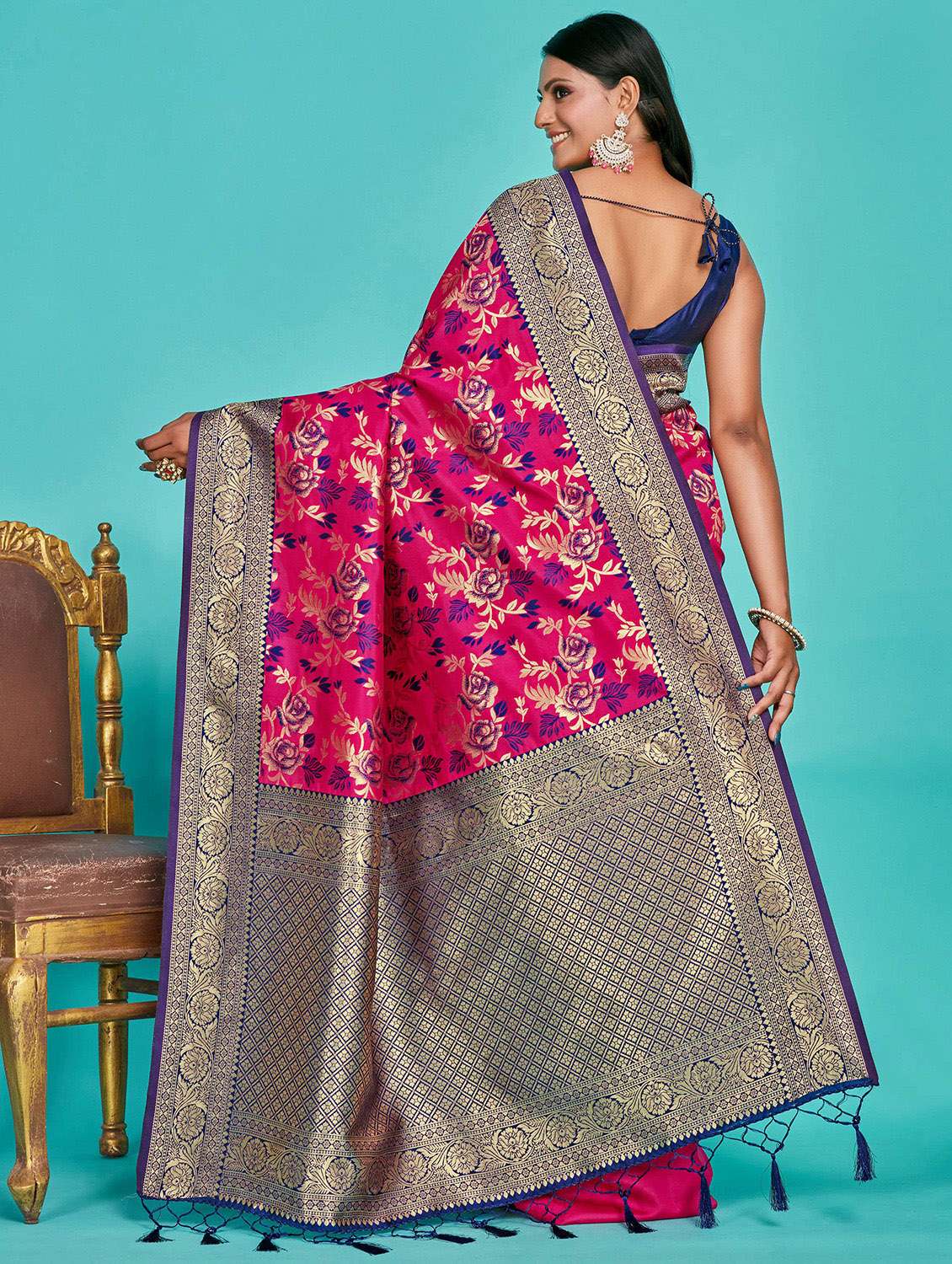 women's floral pink colored saree with blouse - 20384228 -  Standard Image - 1