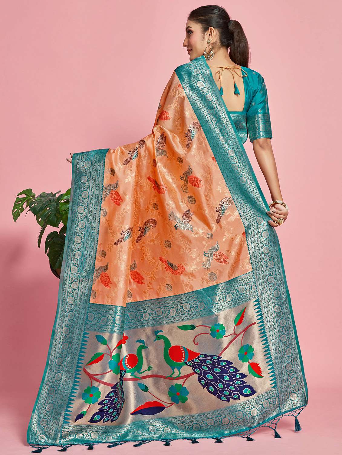 women's self design orange colored saree with blouse - 20384239 -  Standard Image - 1