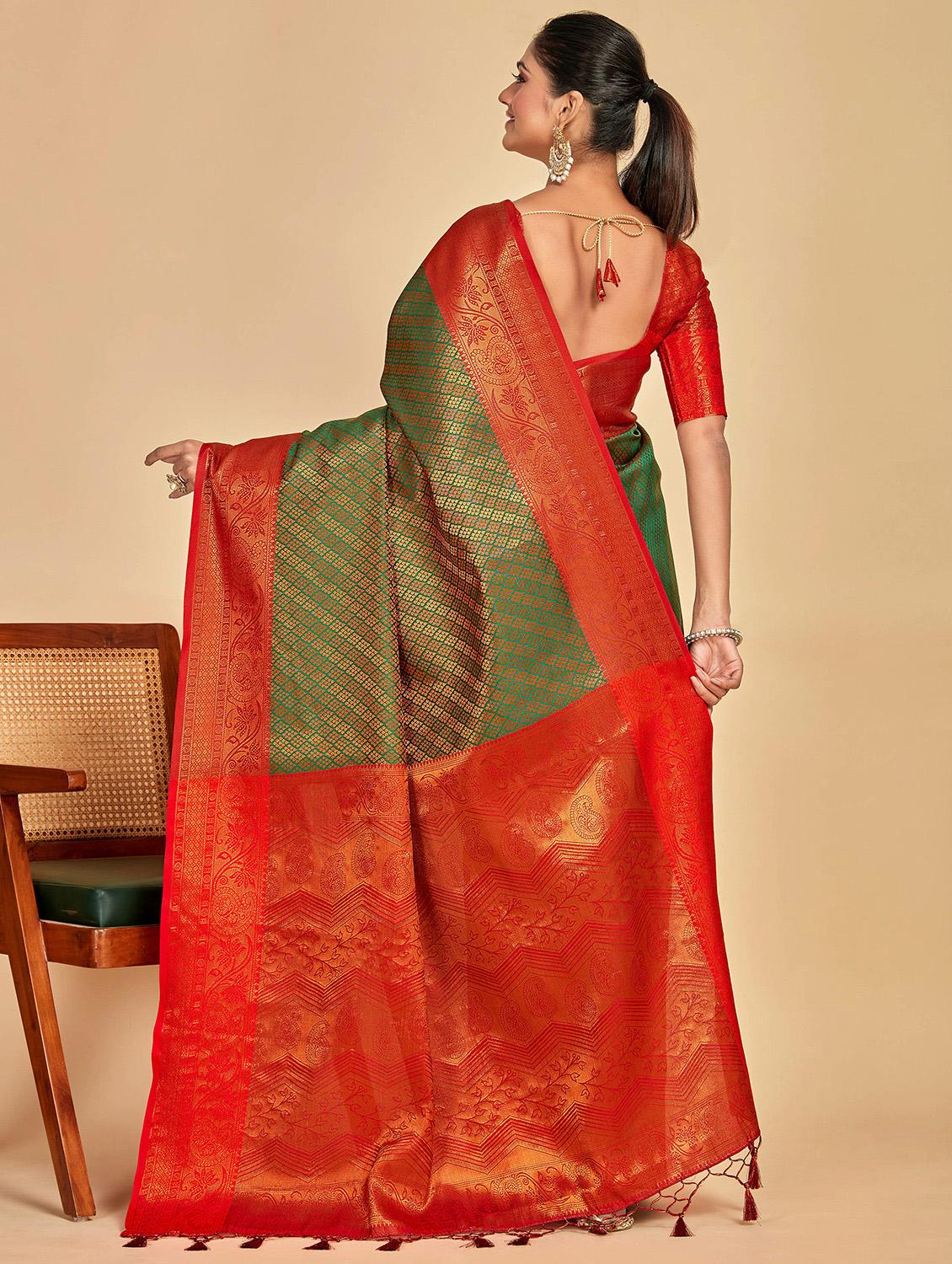 women's self design green colored saree with blouse - 20384270 - Standard Image - 1