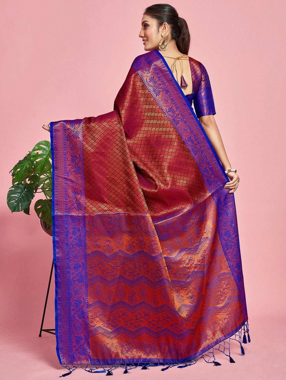 women's self design royal blue colored saree with blouse - 20384272 - Standard Image - 1