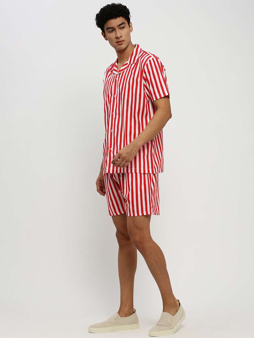 men red striped cotton blend co-ord set - 20384283 -  Standard Image - 1
