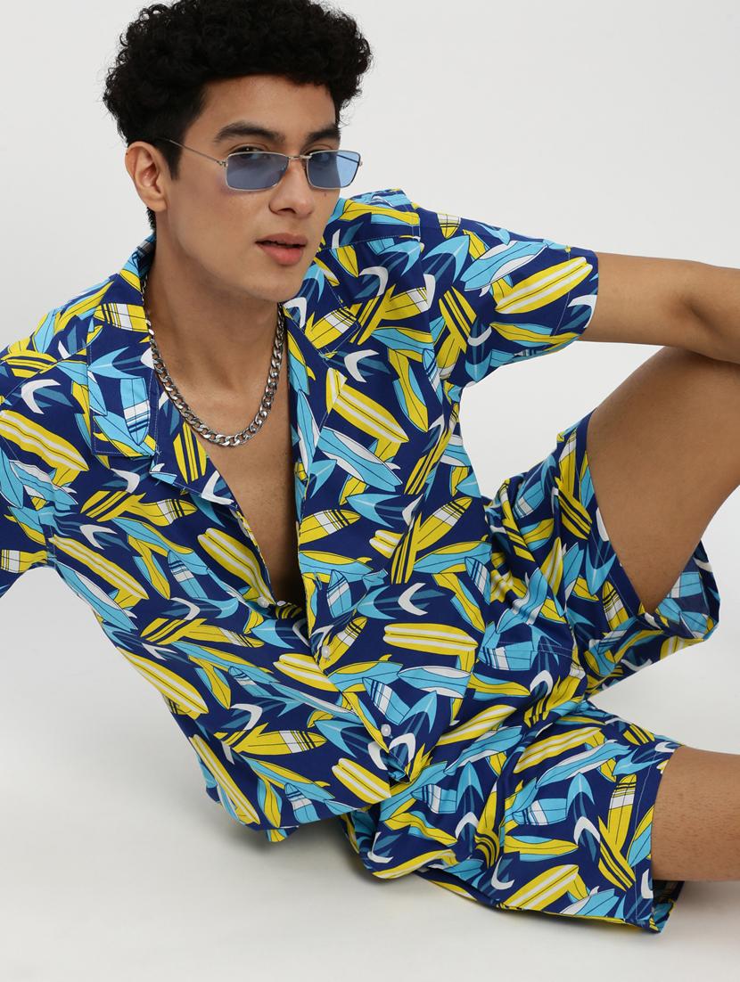men multi colored graphic print cotton blend co-ord set - 20384290 - Standard Image - 4