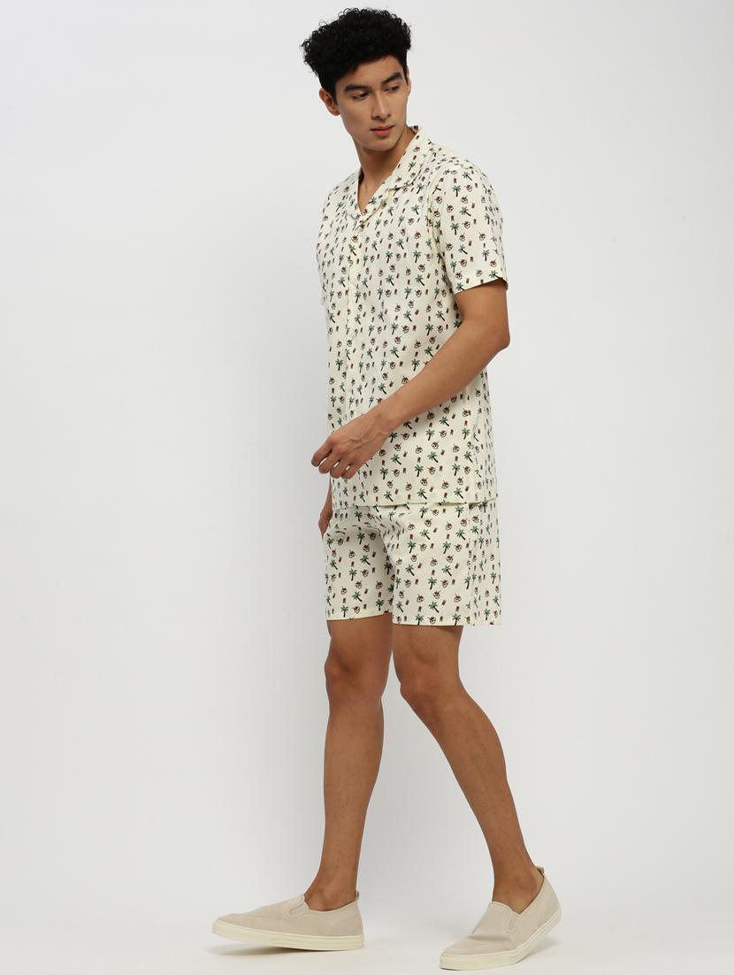 men beige printed cotton blend co-ord set - 20384293 - Standard Image - 1
