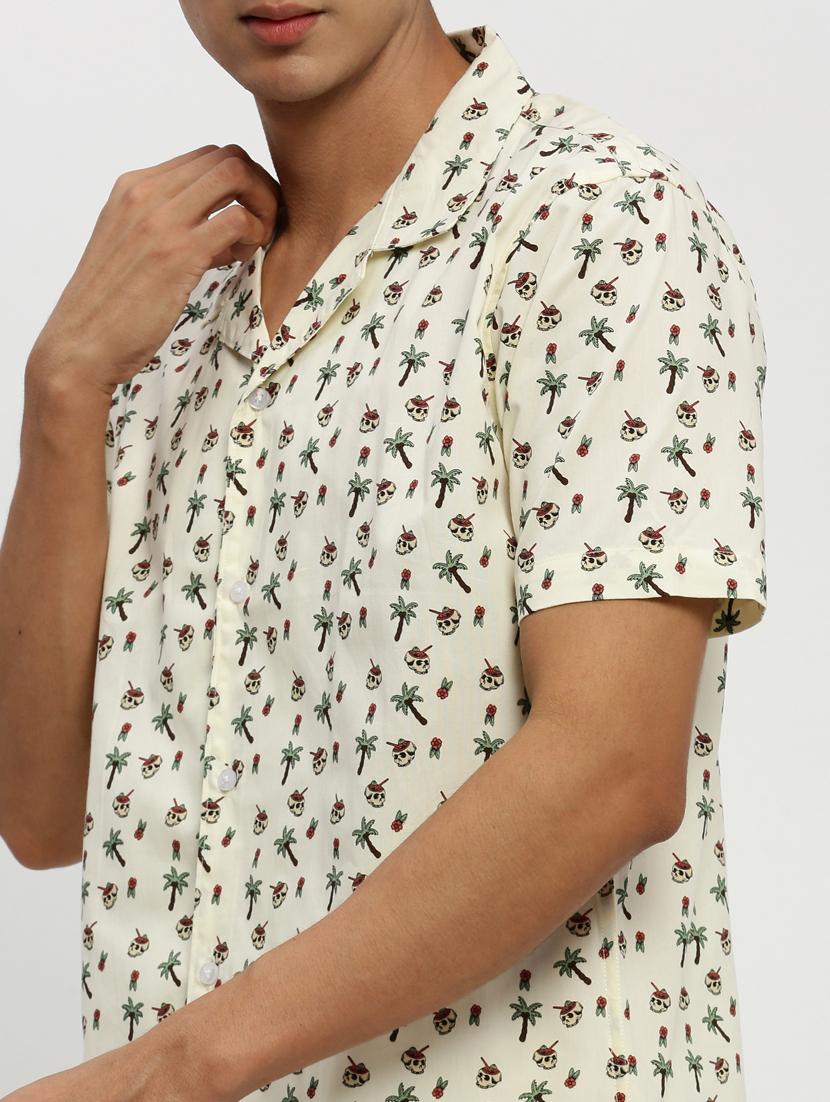 men beige printed cotton blend co-ord set - 20384293 - Standard Image - 6