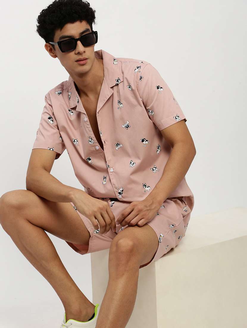 men quirky print pink cotton blend co-ord set - 20384296 -  Standard Image - 4