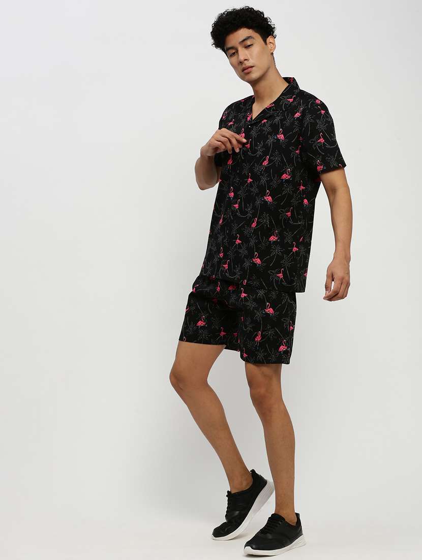 men black printed cotton blend co-ord set - 20384299 -  Standard Image - 1