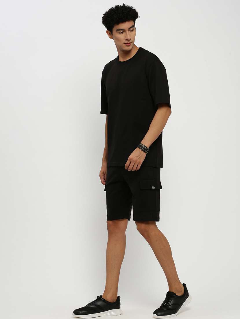 men solid black cotton blend co-ord set - 20384302 -  Standard Image - 1