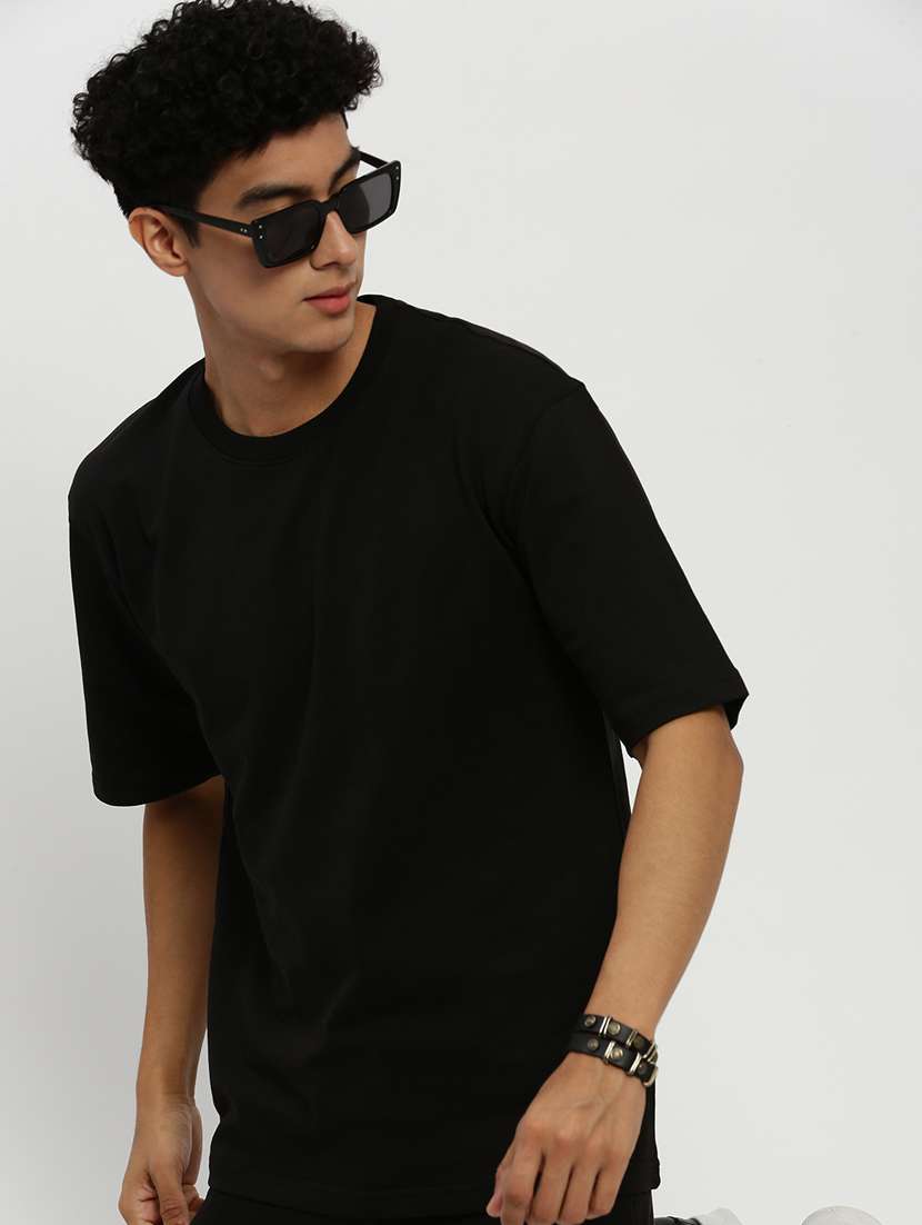 men solid black cotton blend co-ord set - 20384302 -  Standard Image - 4