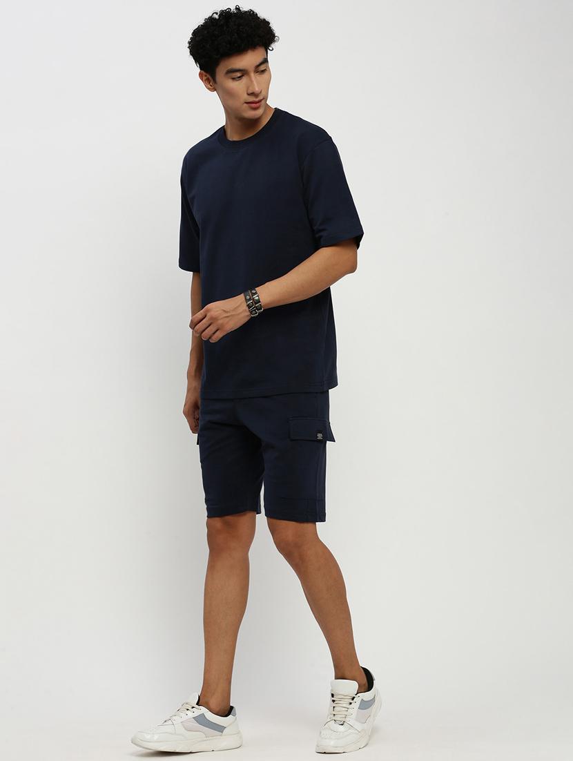 men navy blue solid cotton blend co-ord set - 20384306 - Standard Image - 1