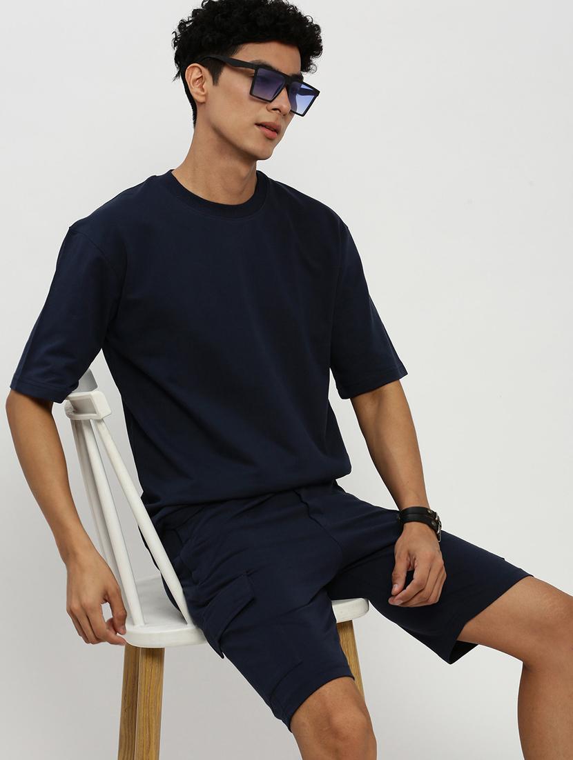 men navy blue solid cotton blend co-ord set - 20384306 - Standard Image - 4