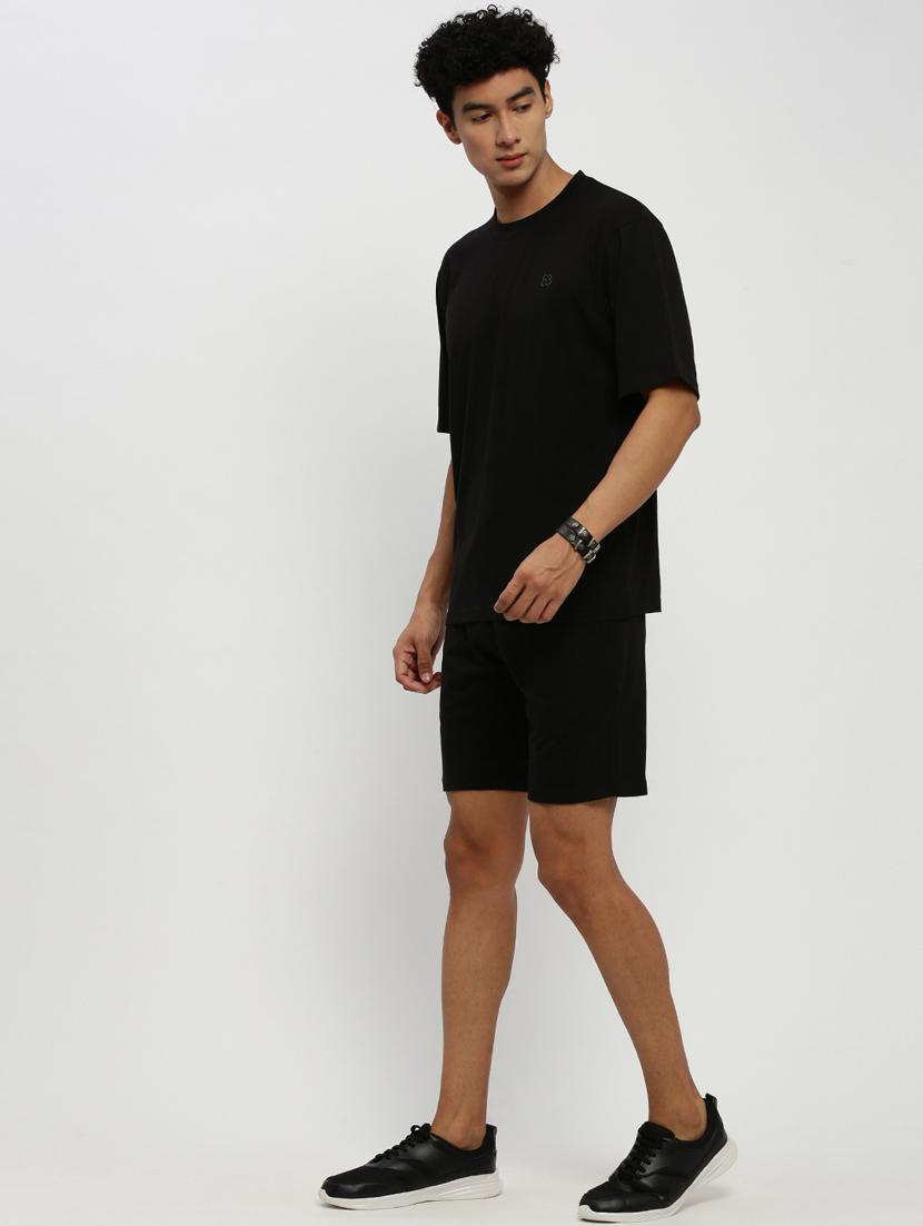 men solid black cotton blend co-ord set - 20384310 - Standard Image - 1