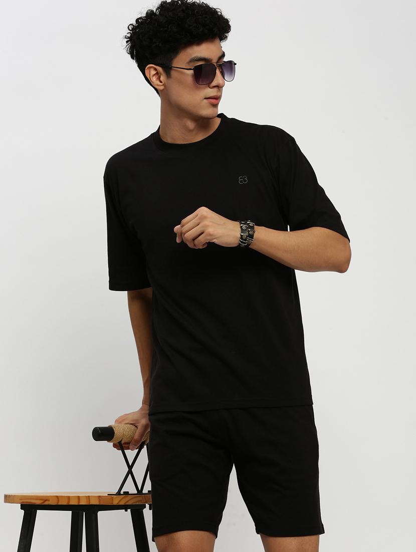 men solid black cotton blend co-ord set - 20384310 - Standard Image - 4