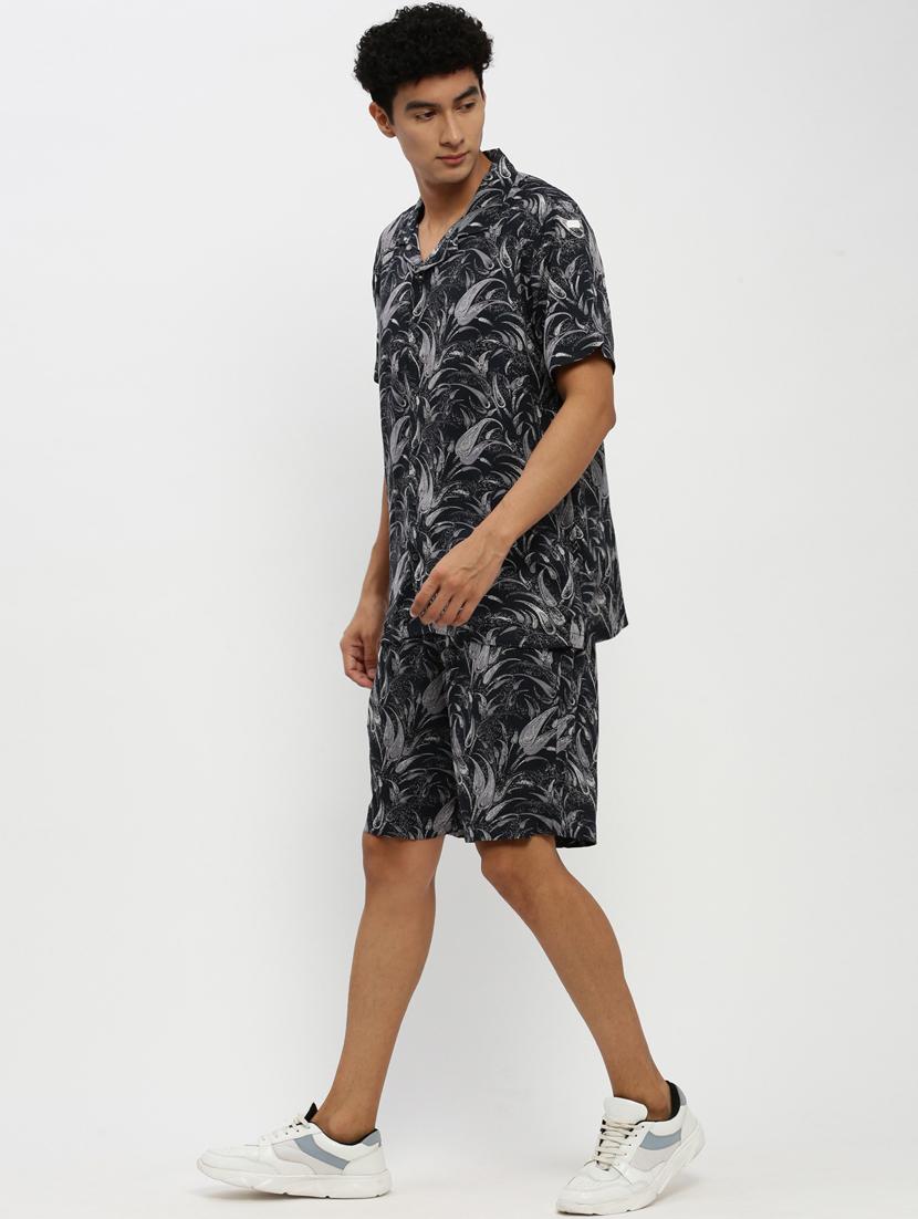men black tropical print cotton blend co-ord set - 20384317 - Standard Image - 1