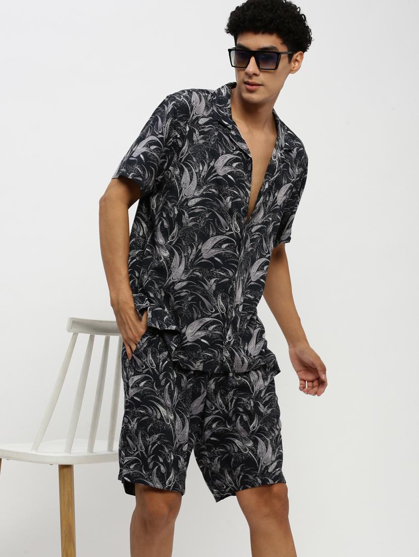 men black tropical print cotton blend co-ord set - 20384317 - Standard Image - 4