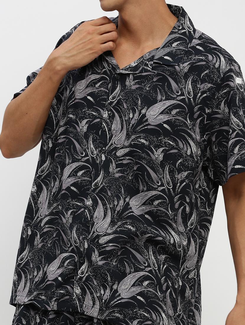 men black tropical print cotton blend co-ord set - 20384317 - Standard Image - 6