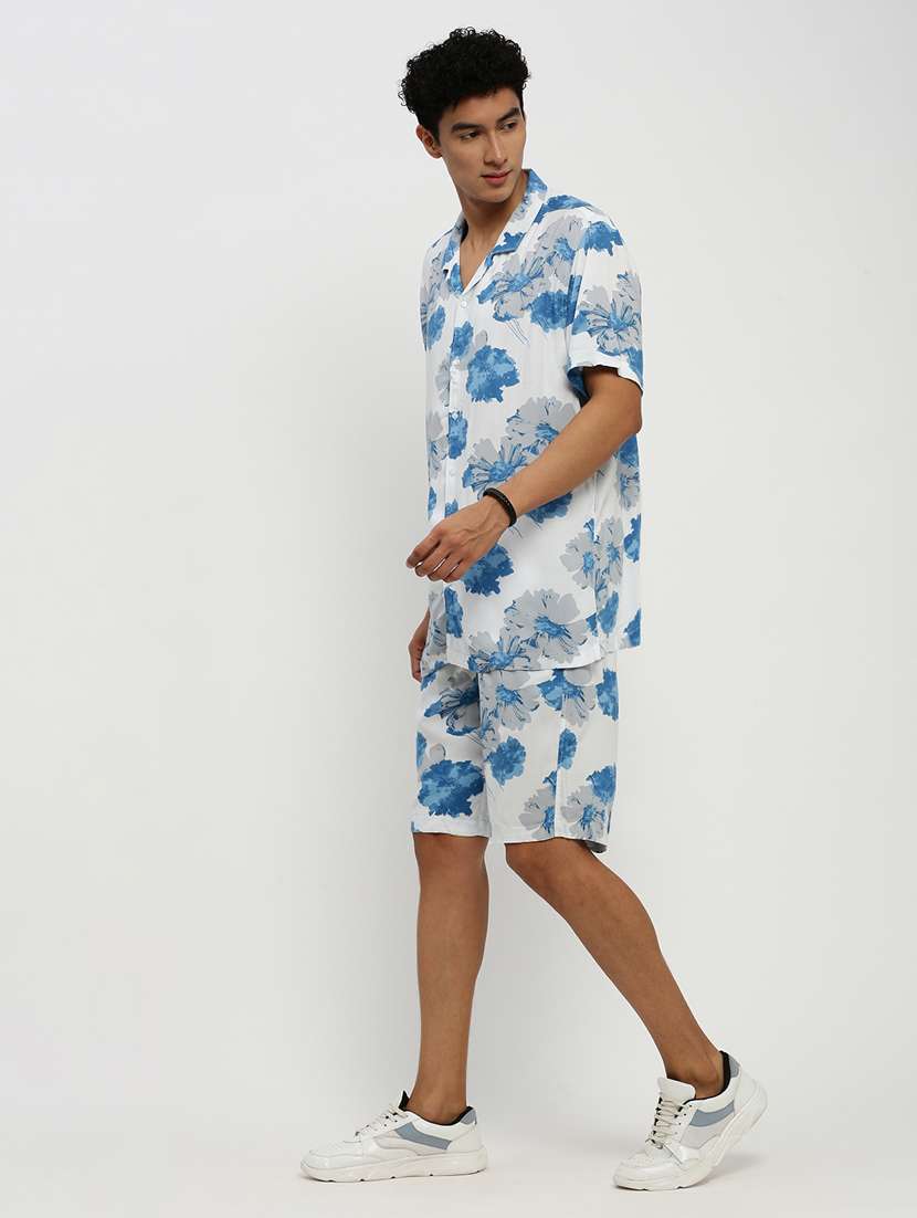 men floral print white cotton blend co-ord set - 20384322 -  Standard Image - 1