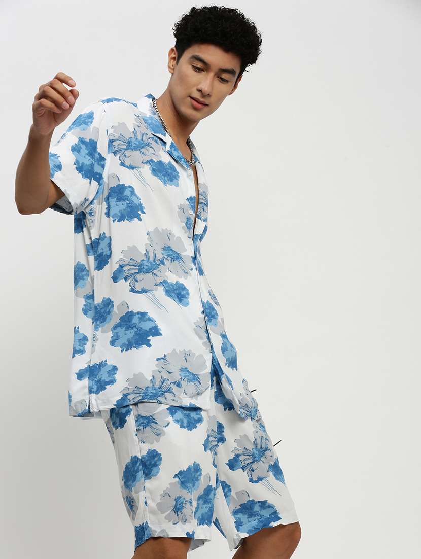 men floral print white cotton blend co-ord set - 20384322 - Standard Image - 4
