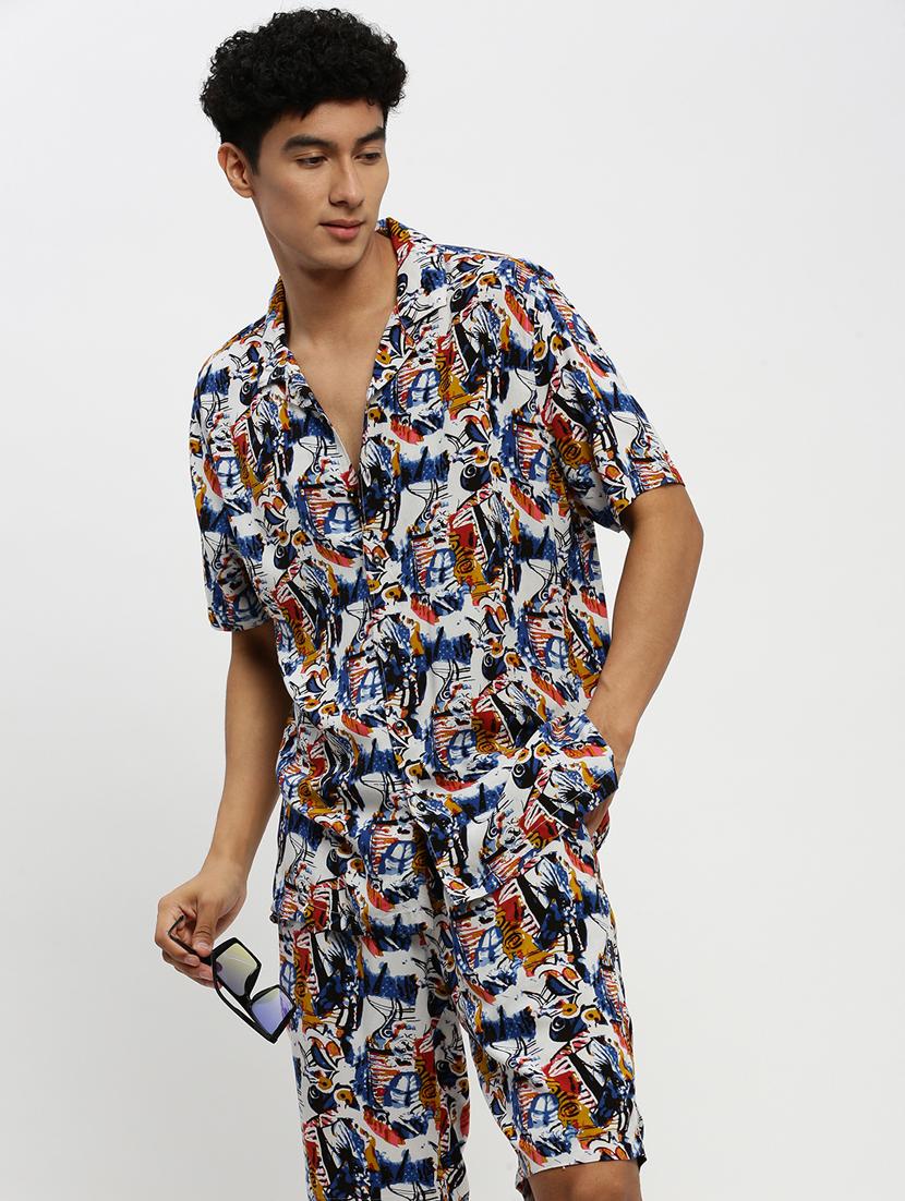 men multi colored abstract cotton blend co-ord set - 20384323 - Standard Image - 4