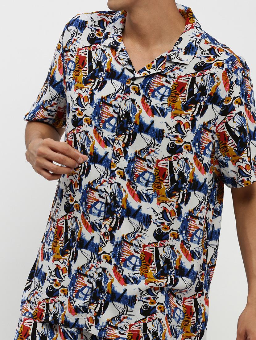 men multi colored abstract cotton blend co-ord set - 20384323 - Standard Image - 6