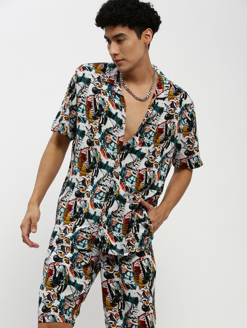 men multi colored abstract cotton blend co-ord set - 20384324 - Standard Image - 4