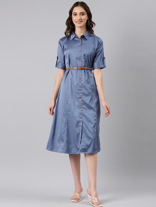 blue solid shirt dress - 20384908 - Standard Image - 0