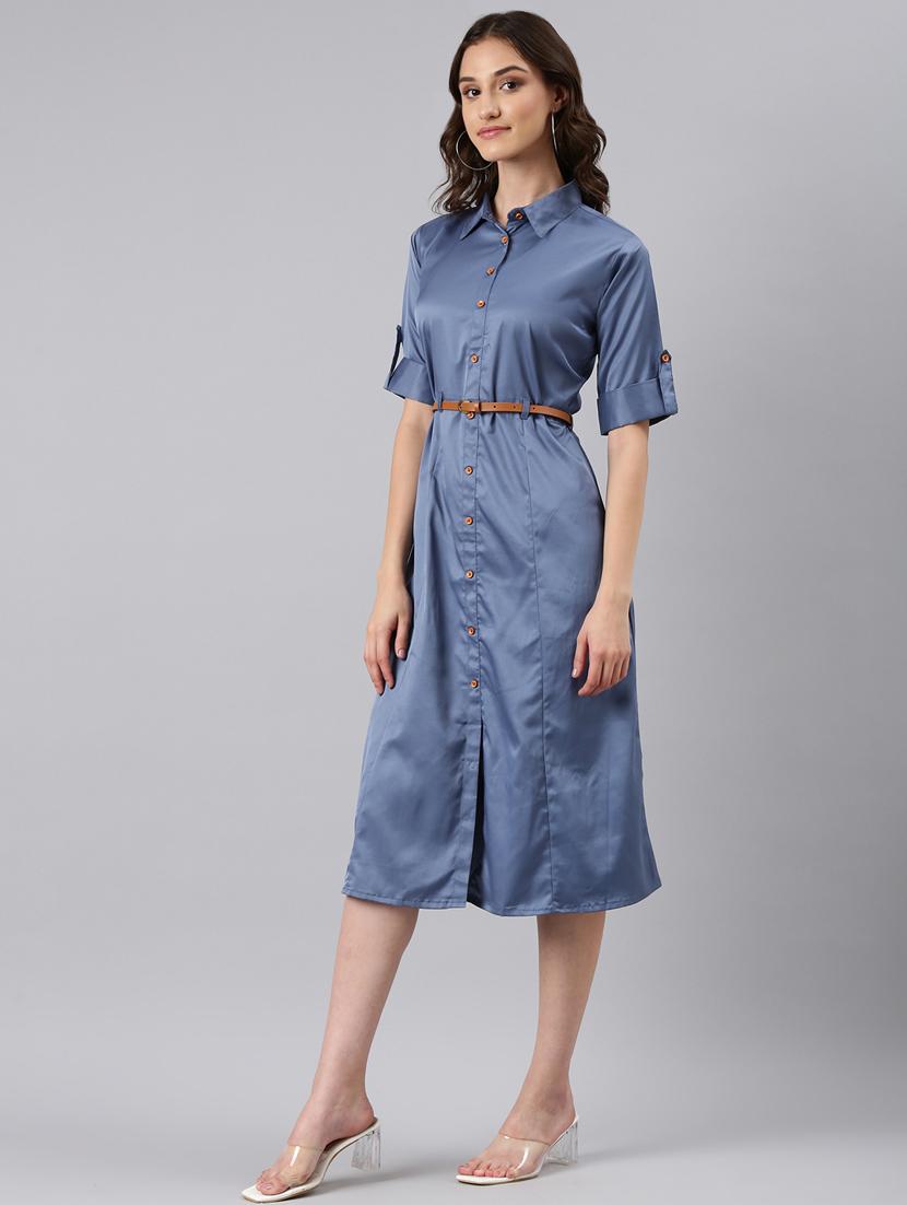blue solid shirt dress - 20384908 - Standard Image - 1