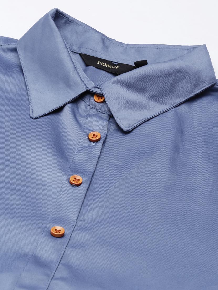 blue solid shirt dress - 20384908 - Standard Image - 6