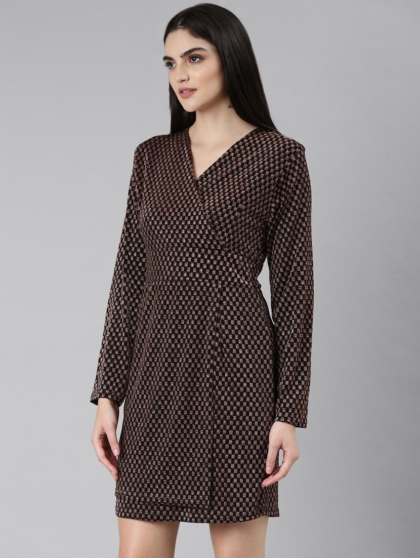 black self design wrap dress - 20384912 -  Standard Image - 1