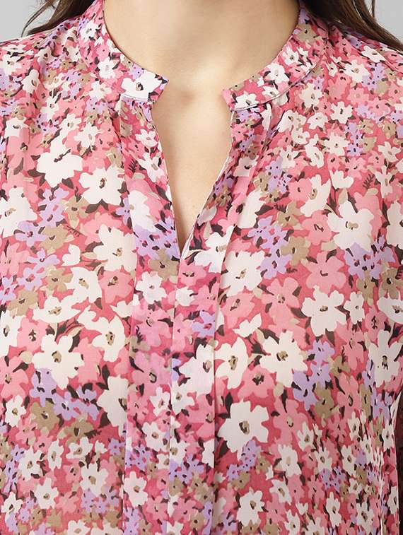 women mandarin neck floral printed regular top - 20385155 -  Standard Image - 4
