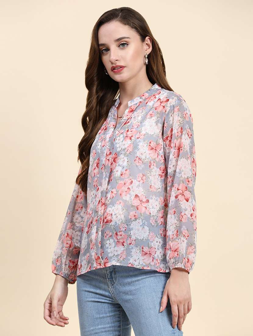 women mandarin neck floral printed regular top - 20385156 - Standard Image - 1