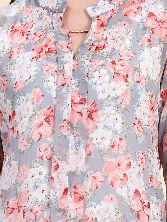 women mandarin neck floral printed regular top - 20385156 - Standard Image - 4