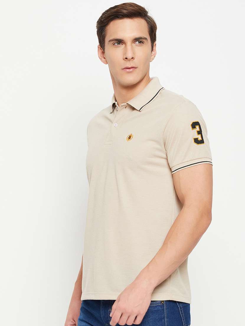 men cream polyester polo t-shirt - 20386167 -  Standard Image - 1