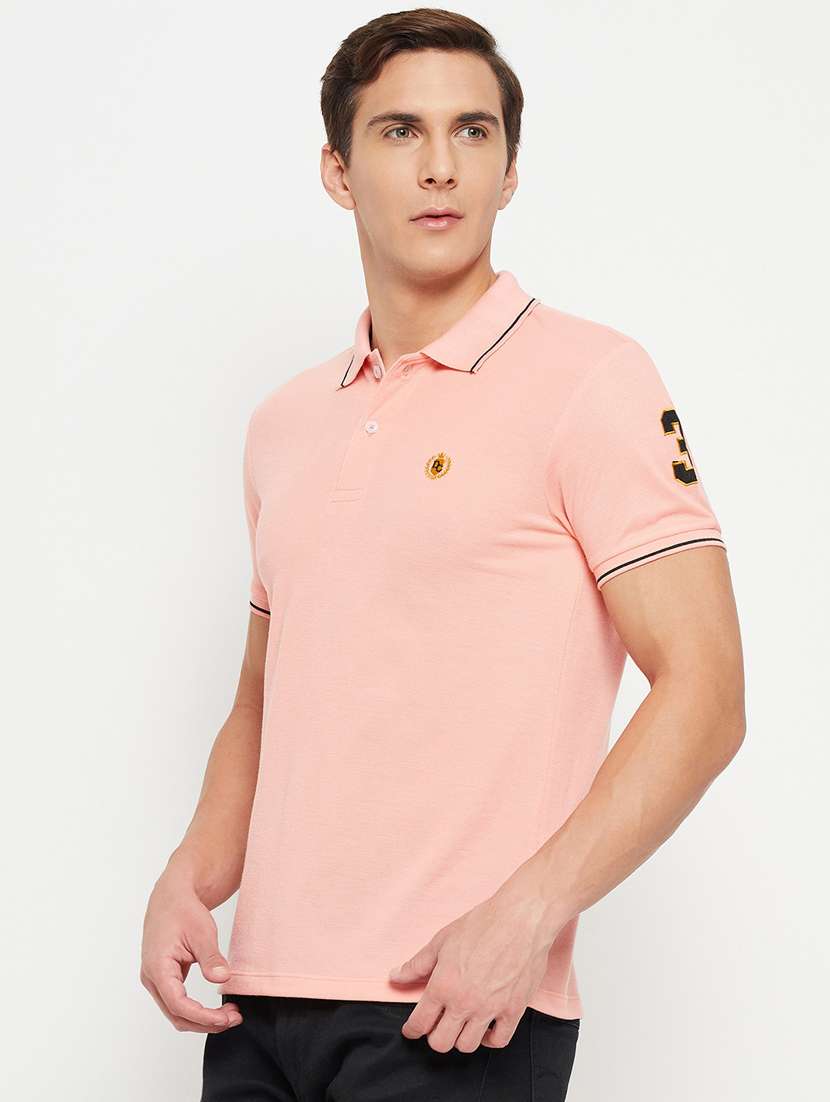 men peach polyester regular t-shirt - 20386169 -  Standard Image - 1