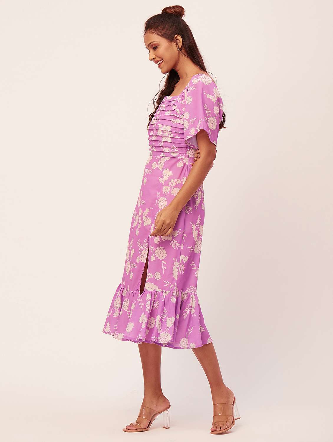 purple floral high slit dress - 20386175 -  Standard Image - 1
